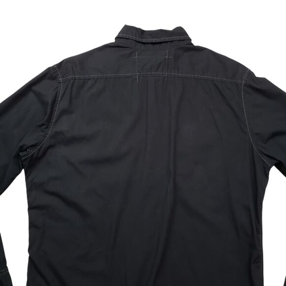Vintage DKNY Pearl Snap Shirt Mens Medium Black Y2K Western Goth Long Sleeve - Picture 9 of 9